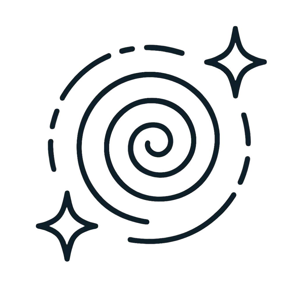 Black spiral design with star shapes on a white background to signify dizziness.